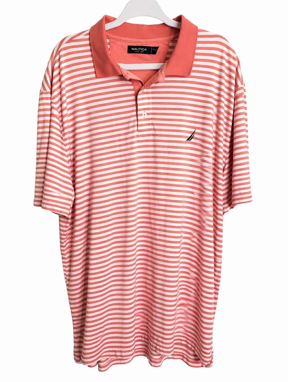 Nautica Men’s Striped Polo Shirt XXL Peach White Classic Preppy Business Casual
